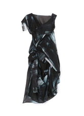 PHOTO SHREDDER PRINT DRAPE DRESS