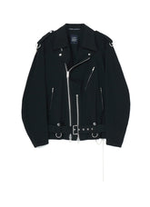 METAL EYELET DENIM BIKER JACKET