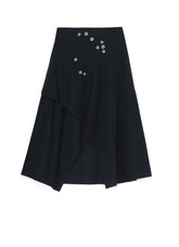 METAL EYELET WRAPPED DENIM SKIRT