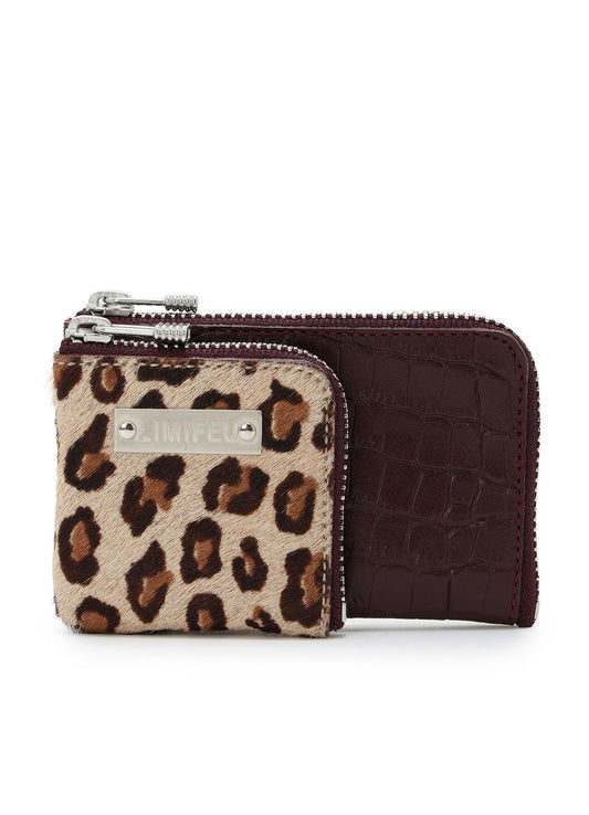 CROCO EMBOSSED LEATHER + HAIRCALF  W SMALL WALLET