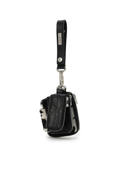 CROCO EMBOSSED LEATHER + HAIRCALF  3LAYERS POUCH