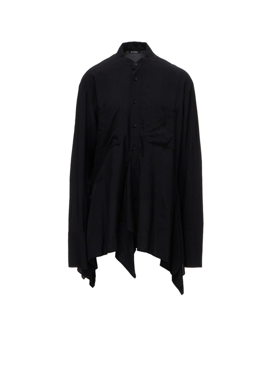 WRINKLED PLAIN WEAVE  STAND COLLAR BLOUSE