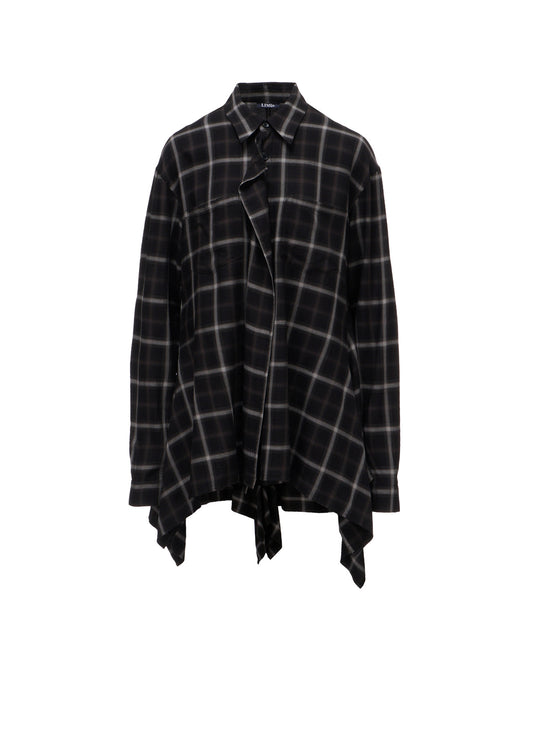 RAYON PLAID FLARED PANEL BLOUSE
