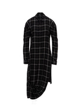 RAYON PLAID DRAPED HEM BLOUSE