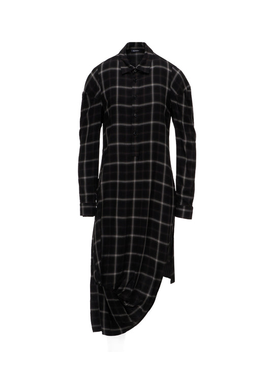 RAYON PLAID DRAPED HEM BLOUSE