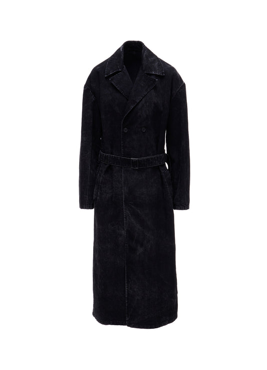 CHEMICAL BLEACHED DENIM DOUBLE LONG COAT