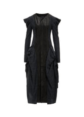 HERRINGBONE PUFF DETAIL DRAPED DRESS