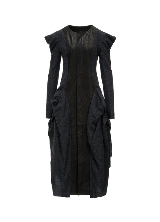 HERRINGBONE PUFF DETAIL DRAPED DRESS