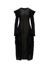 HERRINGBONE PUFF DETAIL DRAPED DRESS