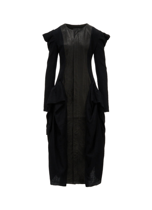 HERRINGBONE PUFF DETAIL DRAPED DRESS