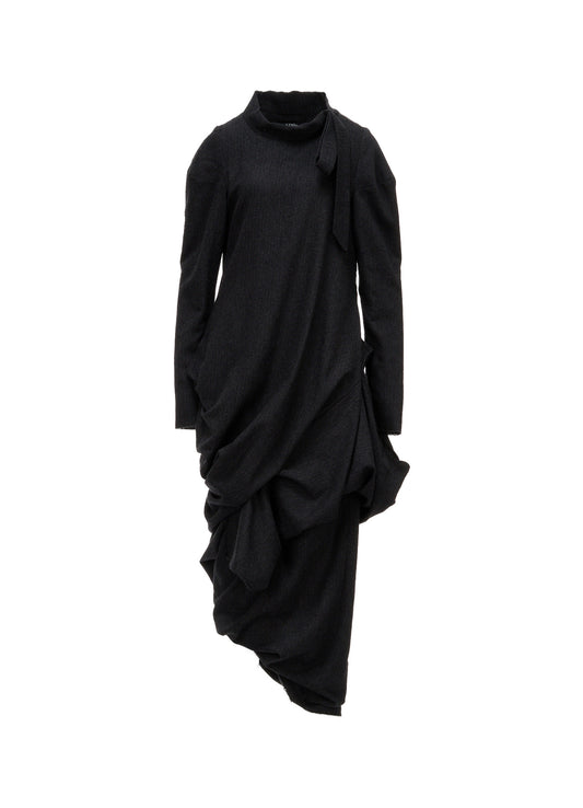 WOOL HERRINGBONE DRAPED DRESS