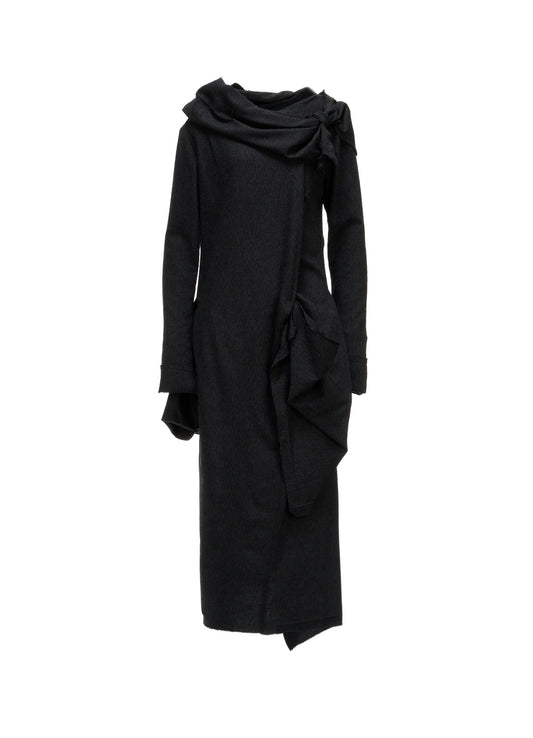 WOOL HERRINGBONE KNOT DETAIL DRESS