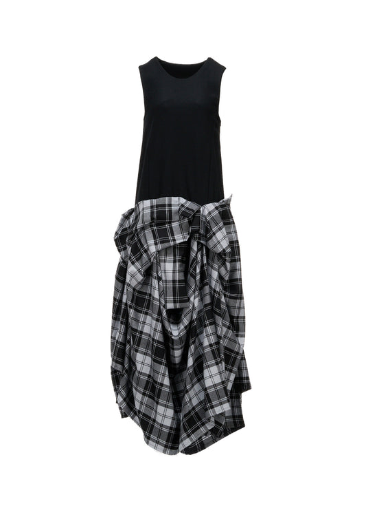 GREY TARTAN DRAPED SKIRT DRESS
