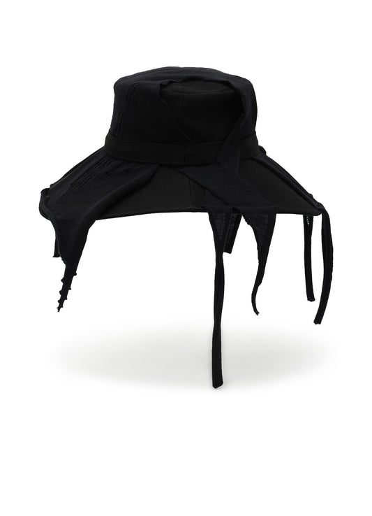COTTON DENIM+ FLAT KNIT  WIDE BRIM HAT