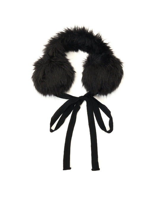 LONG FUR+MOIST TANNED KIP LEATHER RIBBON EARMUFFS