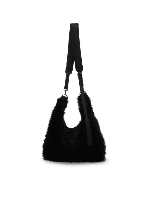 LONG FUR+COTTON TWILL 3 WAY SHOULDER STRAP FUR BAG