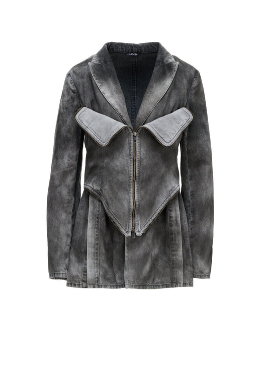 MIST BLEACHED DENIM BUSTIER DETAIL JACKET