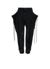 CHEMICAL BLEACHED DENIM LACE UP PANTS