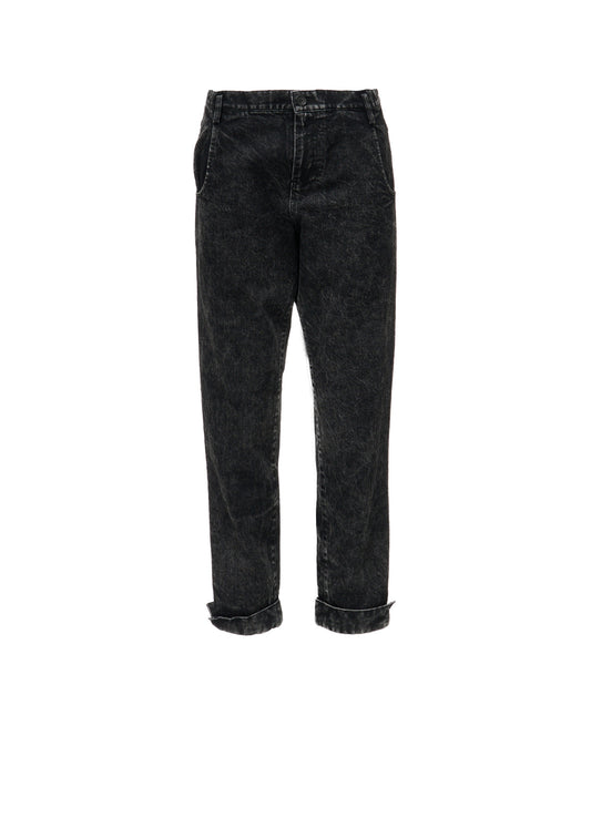 CHEMICAL BLEACHED DENIM CUFFED PANTS