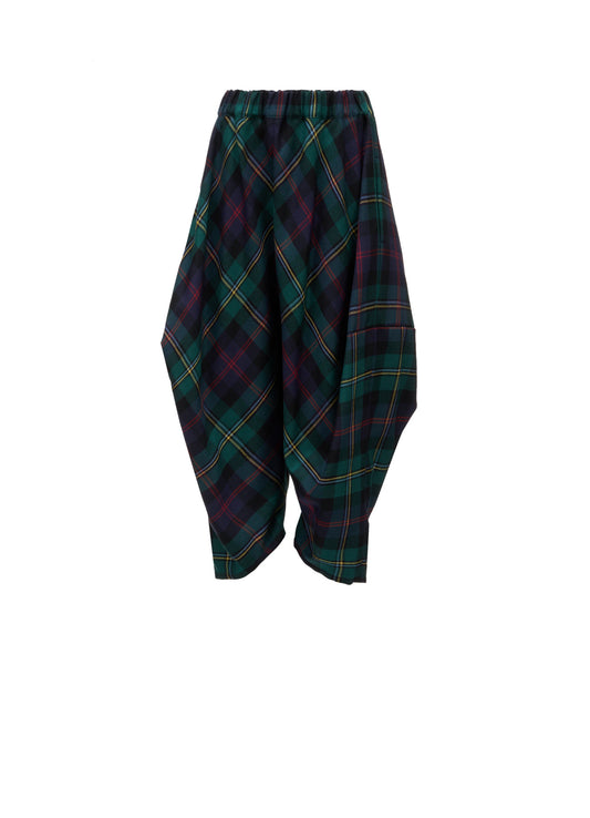 GREEN TARTAN WIDE TUCK PANTS