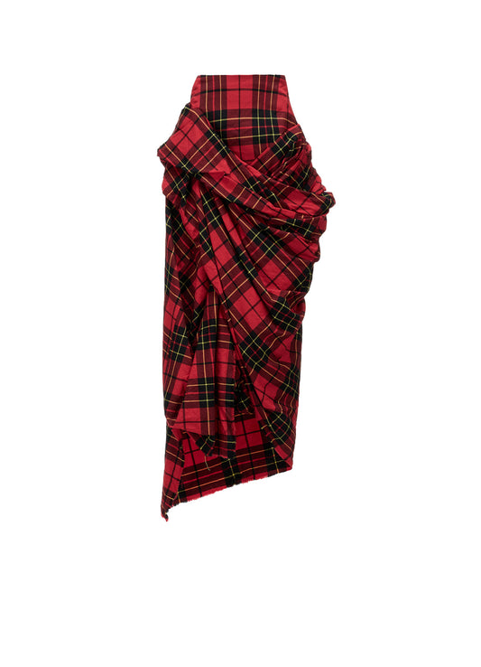 RED TARTAN DRAPED SKIRT