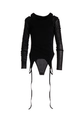 RIB KNIT+TULLE LAYERED BODYSUIT