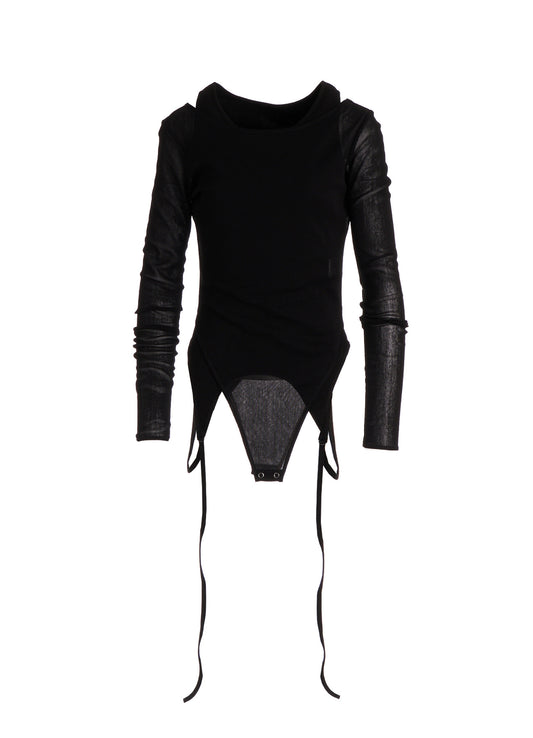 RIB KNIT+TULLE LAYERED BODYSUIT