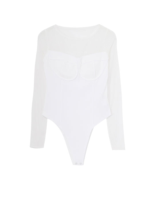 STRIPE TULLE  BUSTIER BODYSUIT