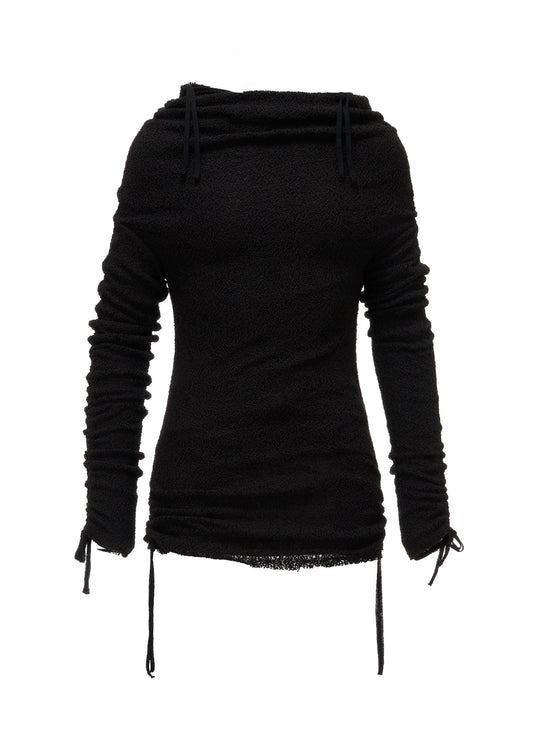 LACE+RIB KNIT GATHERED SLIM T