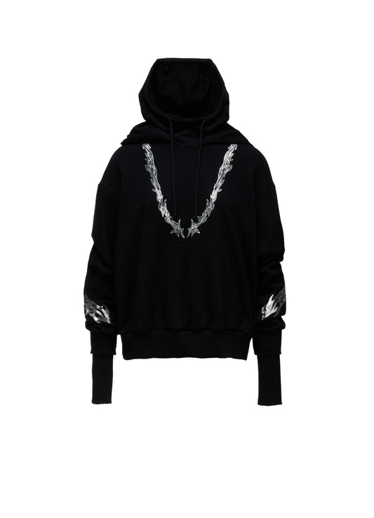 TRIBAL PRINT FRENCH TERRY DOUBLE HOOD PULLOVER