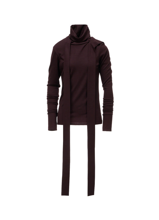 W/ SINGLE JERSEY SCARF DETAIL HOODED T SHIRT
