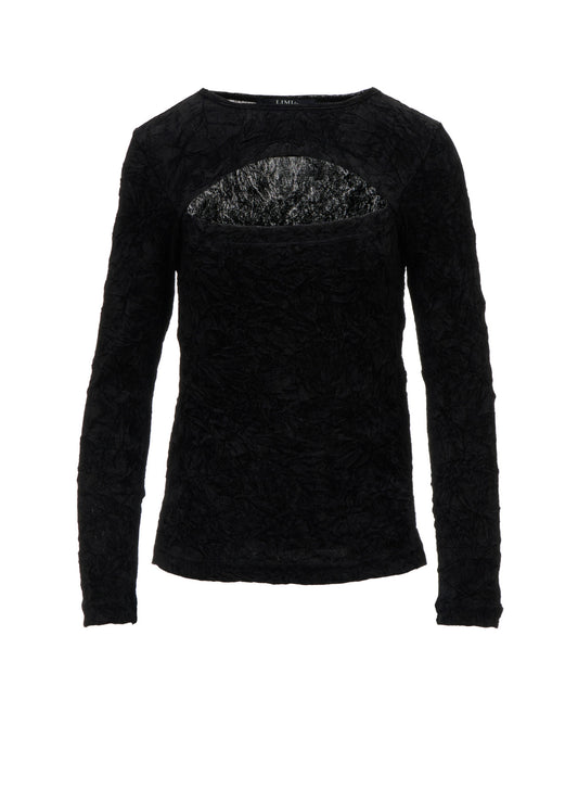 FLOCKED TULLE SLIT CHEST LONG SLEEVE T