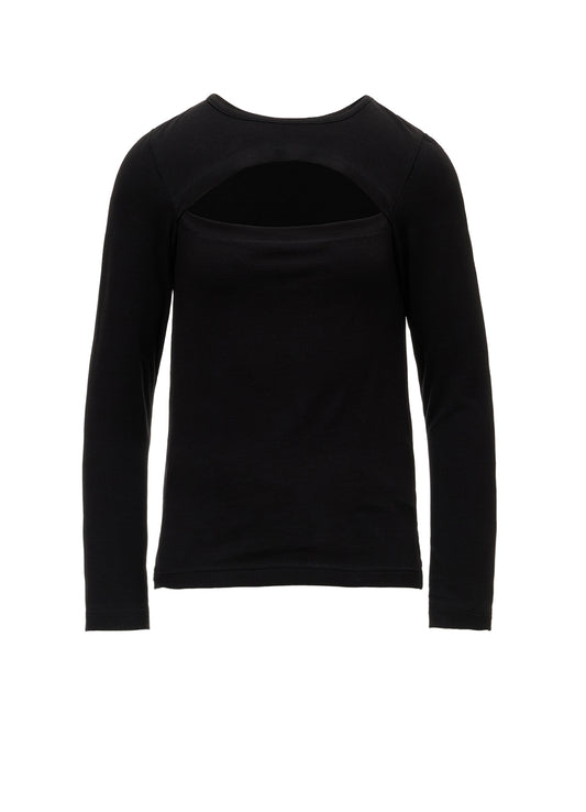 BRUSHED STRETCH JERSEY SLIT CHEST LONG SLEEVE T
