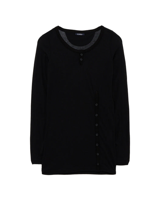 HIGH TWIST JERSEY KEY NECK BUTTON SLIT