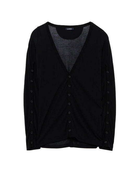 HIGH-TWIST JERSEY BUTTON SLEEVE CARDIGAN