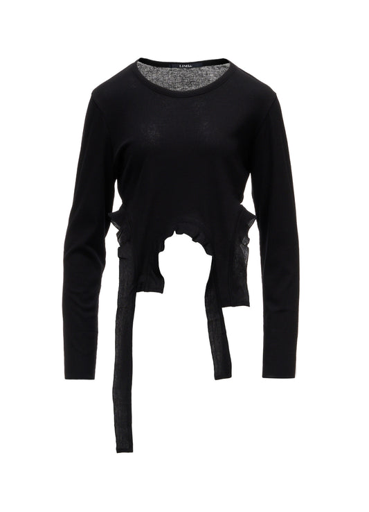 LYOCELL / COTTON RIB HEM DESIGN LONG T-SHIRT