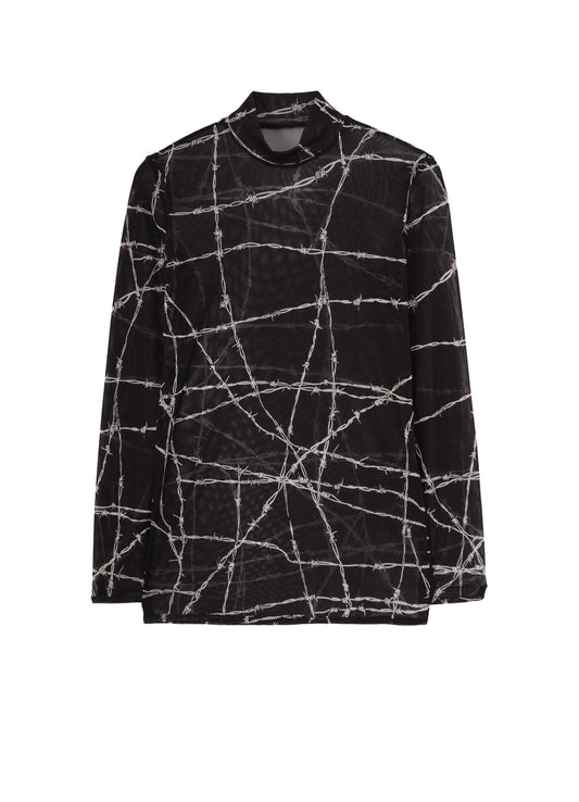 BARBED WIRE PRINT TURTLE NECK T