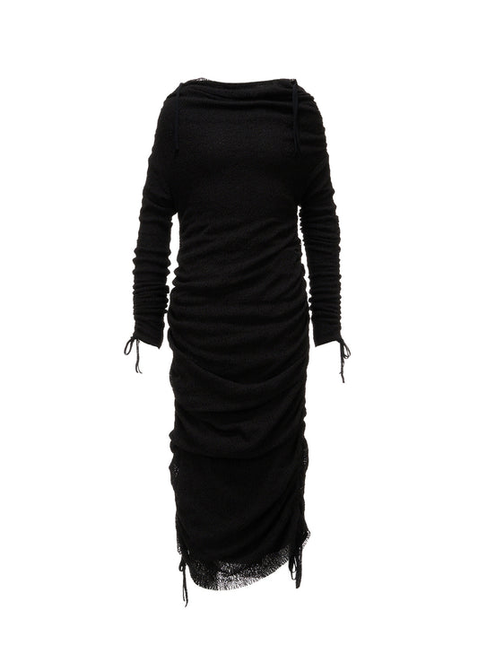 LACE+RIB KNIT GATHERED SLIM FIT DRESS