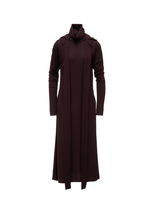 W/ SINGLE JERSEY HOODED SCARF DRESS