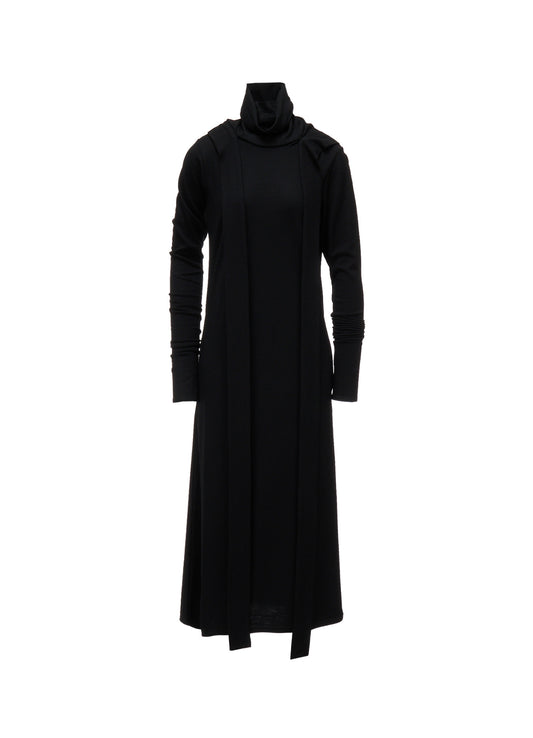 W/ SINGLE JERSEY HOODED SCARF DRESS
