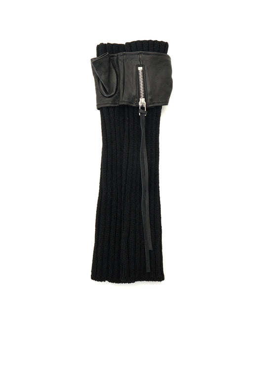 LAMB LEATHER+WOOL RIB KNIT  LONG RIBBED LEATHER GLOVES