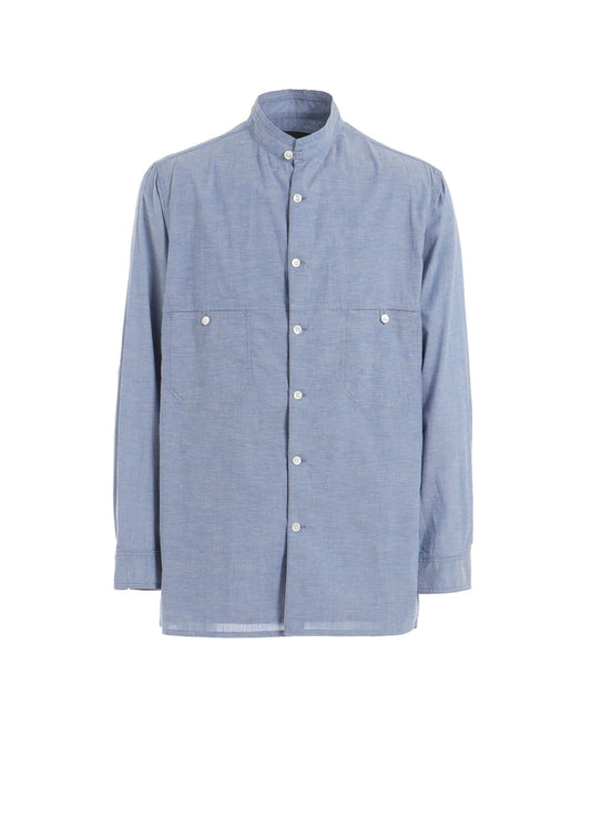 CHAIN STITCH CHAMBRAY SHIRT WITH STAND COLLAR