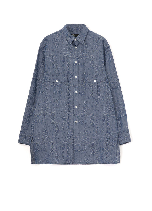 DUNGAREE JACQUARD PATTERN SHIRT WITH TUCK COLLAR