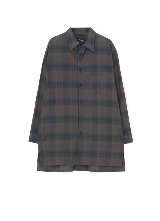 COTTON LINEN PLAID SHIRT WITH LAYERED COLLAR