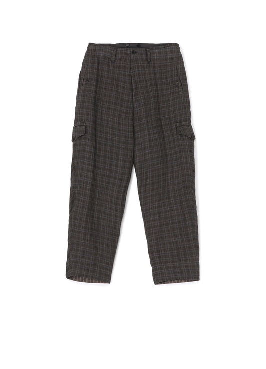 LINEN CROSS PLAID SUSPENDER PANTS