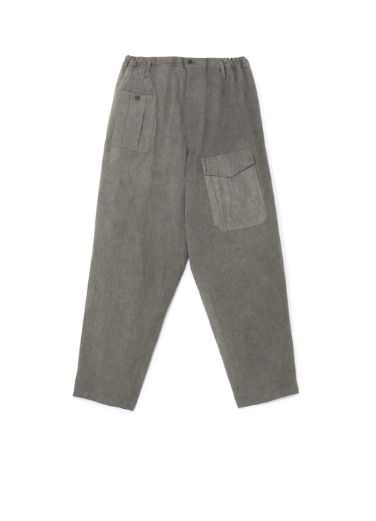 COTTON LINEN SULFIDED OZONE WORK PANTS WITH STRING