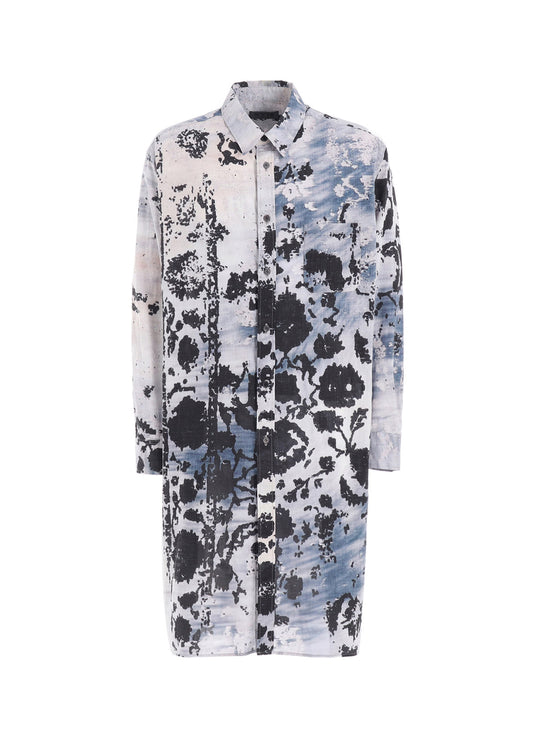 FLORAL PRINT BUTTON SLITS LONG SHIRT