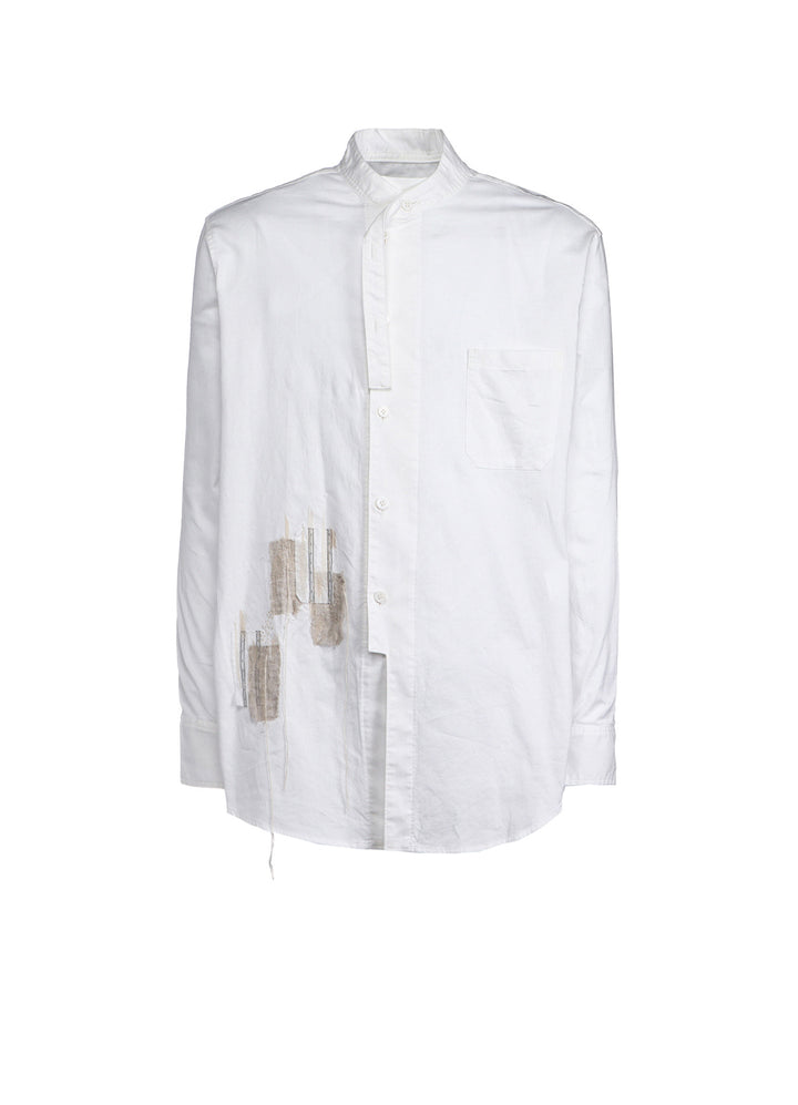 COTTON TWILL "BORO"APPLIQUE STAND COLLAR SHIRT