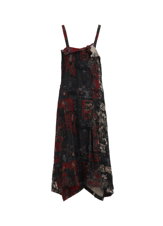 FLORAL JACQUARD PLEATED SHOULDER STRAP DRESS