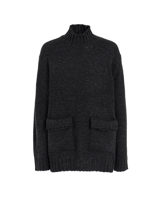 BULKY WOOL BIG POCKET HIGH NECK KNIT